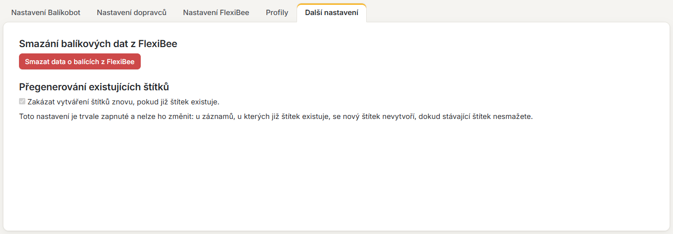 Záložka Další nastavení