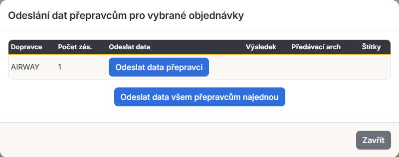 Odeslání dat dopravcům