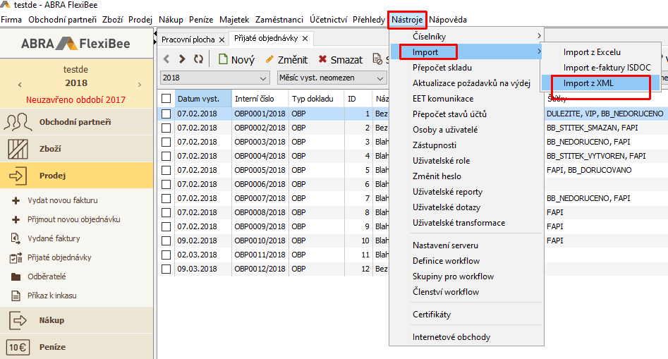Import XML souboru ve FlexiBee